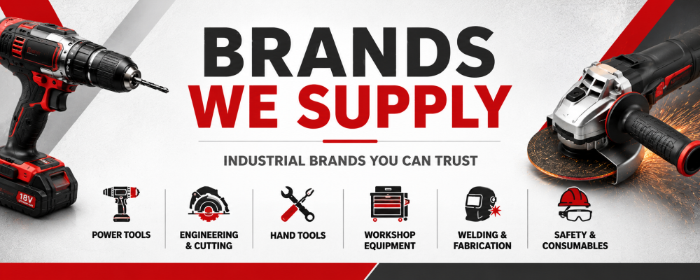 Supplied brands available from Jones & Clark, including power tools, engineering and cutting tools, hand tools, workshop equipment, welding and fabrication products, safety equipment and industrial consumables.